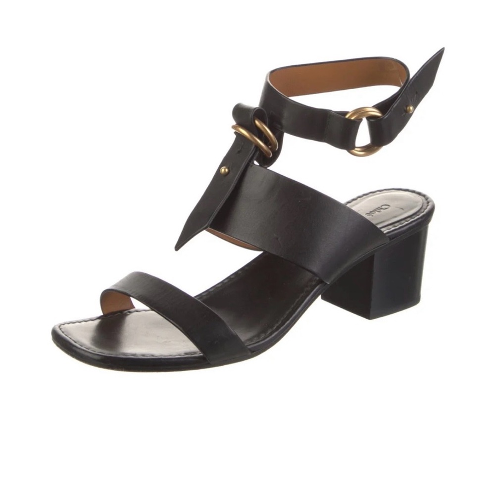 Chloe Kingsley Black Sandals with Gold Accents